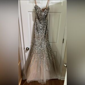 Nude/silver gemstone dress strapless